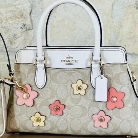 Coach NWT Signature Purse Bag + Crossby Strap Satchel Rare Floral Applique - Picture 12 of 15